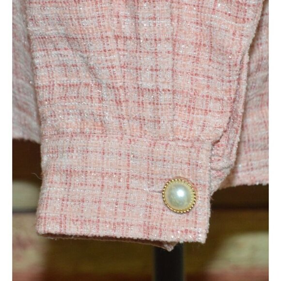 Andree By Unit Ladies Metallic Pink Tweed Shacket Button Front Jacket M Pockets - Picture 8 of 13